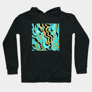 Turquoise Marbling with Gold and Black Hoodie